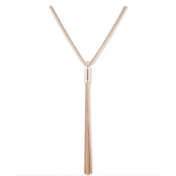 Guess Gold-Tone Logo & Tassel Snake-Chain Lariat Necklace, 28" + 2" exte… - Picture 3 of 6